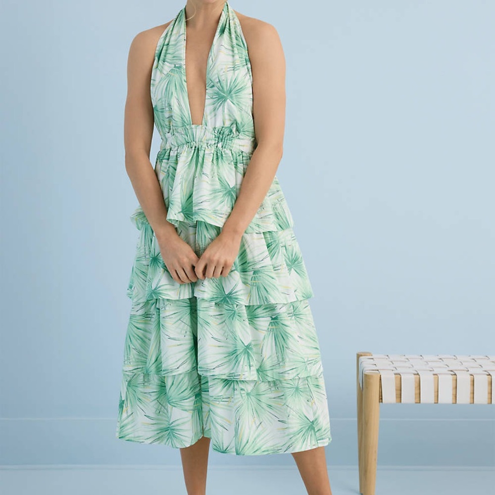Crown & Ivy Green Halter Neck Tiered Dress